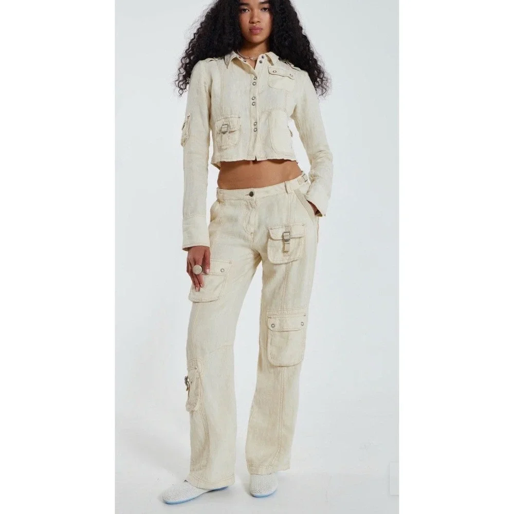 Jaded‎ London Santal Linen Cream Cargo Trousers Pants Size Small S